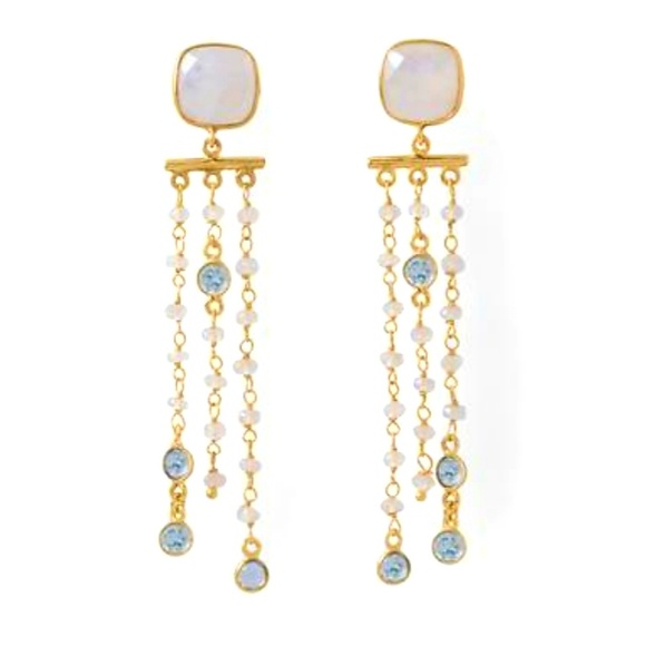 14KT GOLD PLATED RAINBOW MOONSTONE EARRINGS - Picture 1 of 3